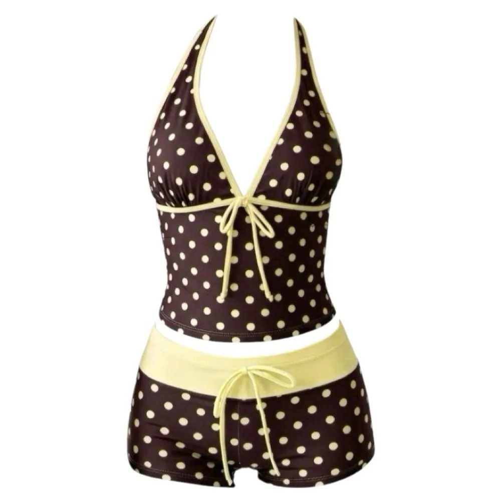 Push Up Polka Dot Halter Bikini Set Low Waist Deep V Summer Beachwear Lace-up Patchwork Ladies' Swimwear Pool Party