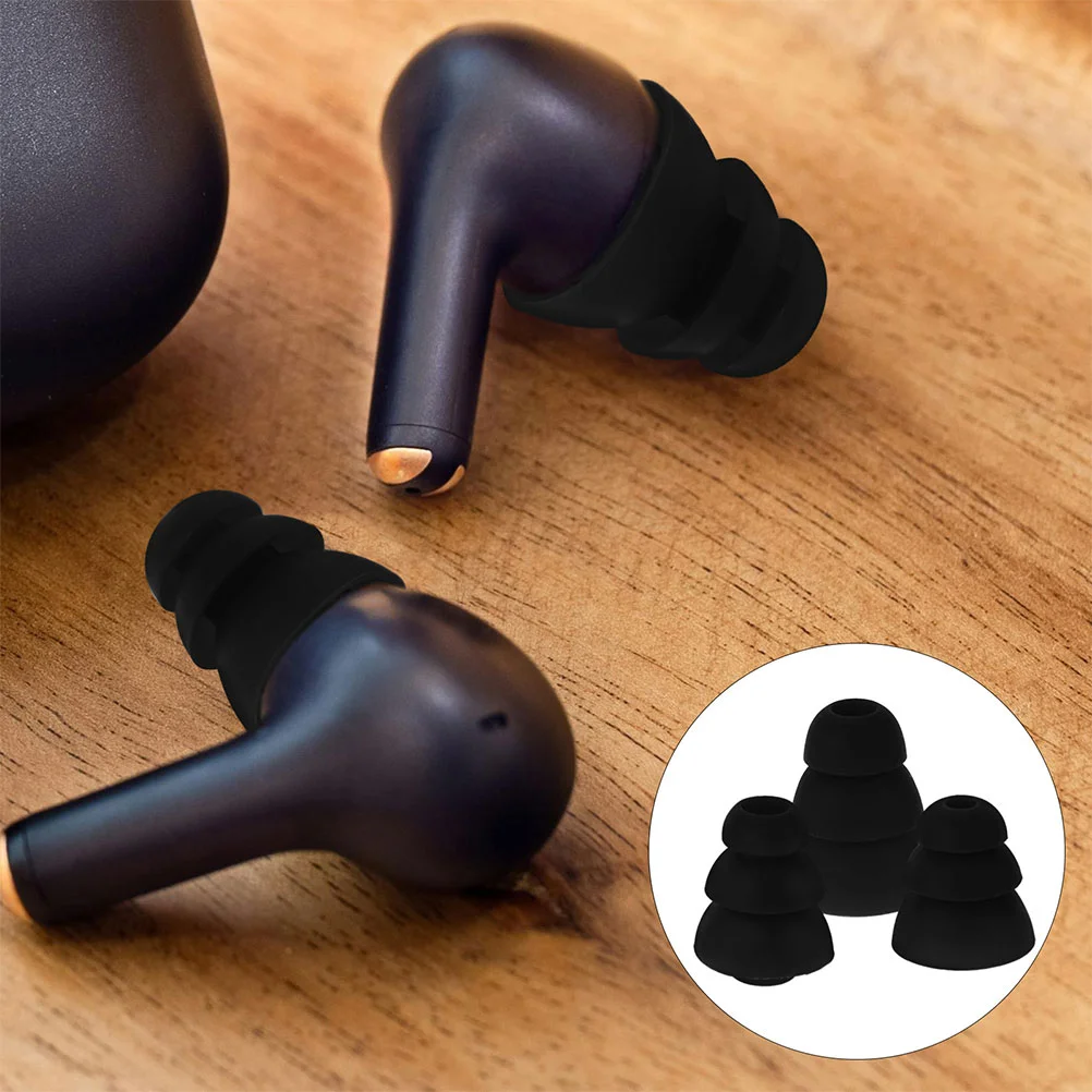 18 Pcs Multi-layer Earplugs Earphone Case Small Earbud Tip Silicone Headphone Covers Parts Accessories Black Replacement Pads