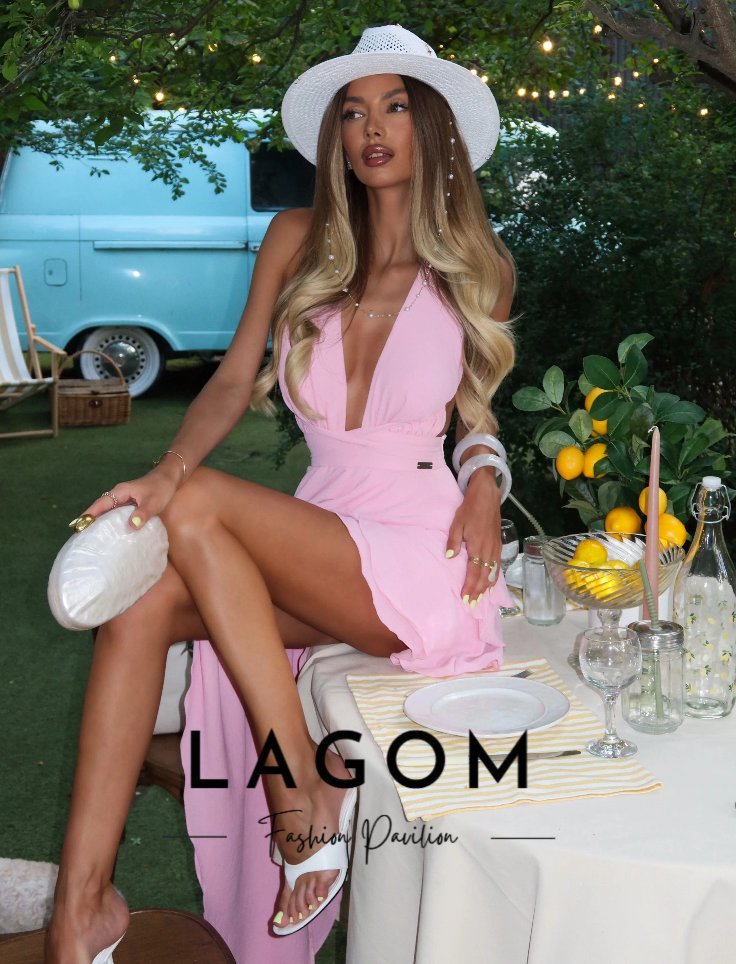 Lagom Pink Halter Deep V Ruffle Asymmetrical High‑Low Hem Mini-Length Cocktail Dress Multi‑Layer Ruffle New שמלות ערב Customized