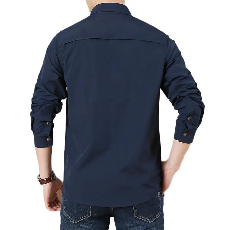 

Men's Long Sve Workwear irt Outdoor plus Size Spring Loose Fit Thiened Square Collar Color Casual Busin