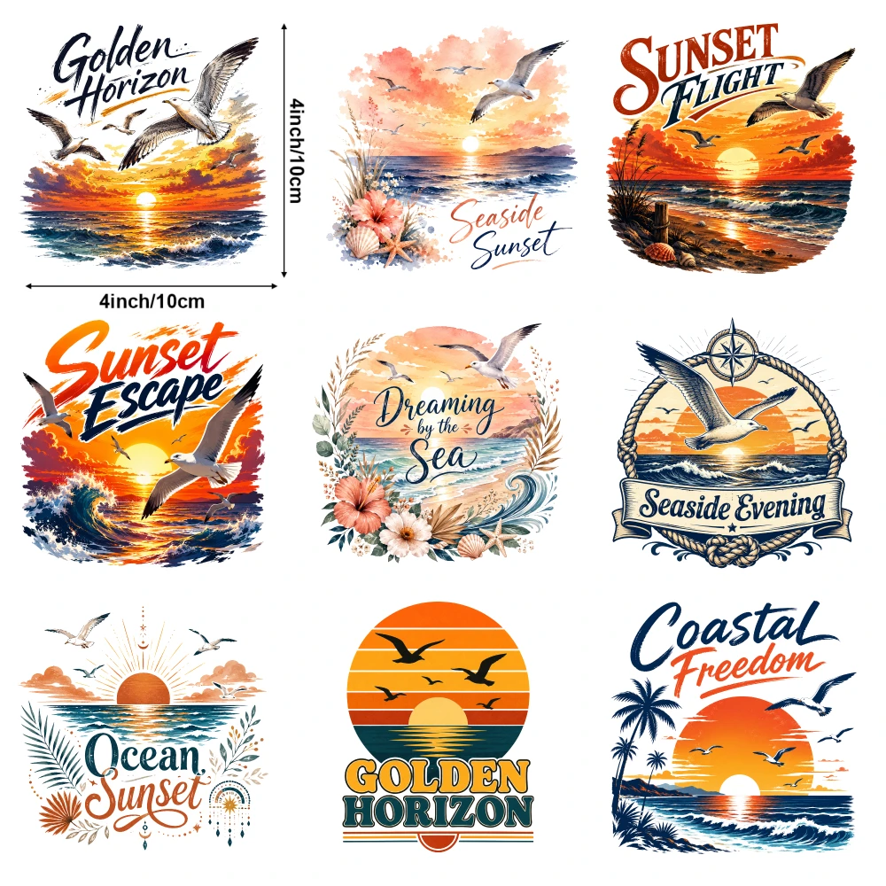 9 Pcs Seaside Sunset Coastal Freedom Sunset Flight Golden Horizon Ocean Sunset Dreaming Sea Seaside Evening