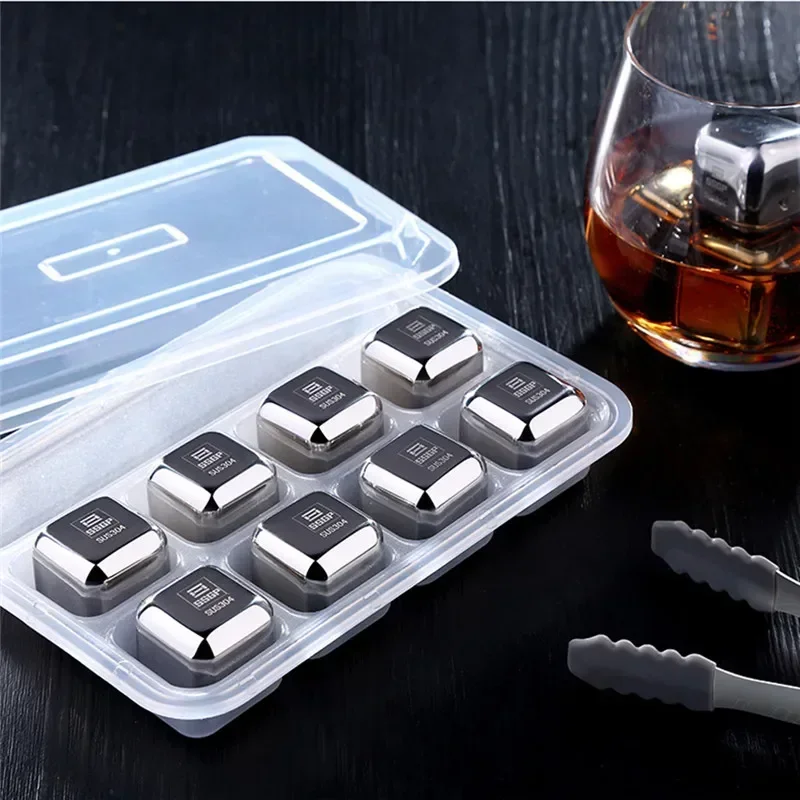 4/6/8Pcs Stainless Steel Ice Cube Set Reusable Whiskey Stone Ice Cubes for Whiskey Wine Cooling Cubes Ice Cubes Party Bar Tools