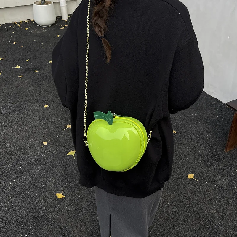 Creative Small Crossbody Single Shoulder Bag Spring Summer New Style Apple Shape PU Leather Polyester Lining Zipper Closure