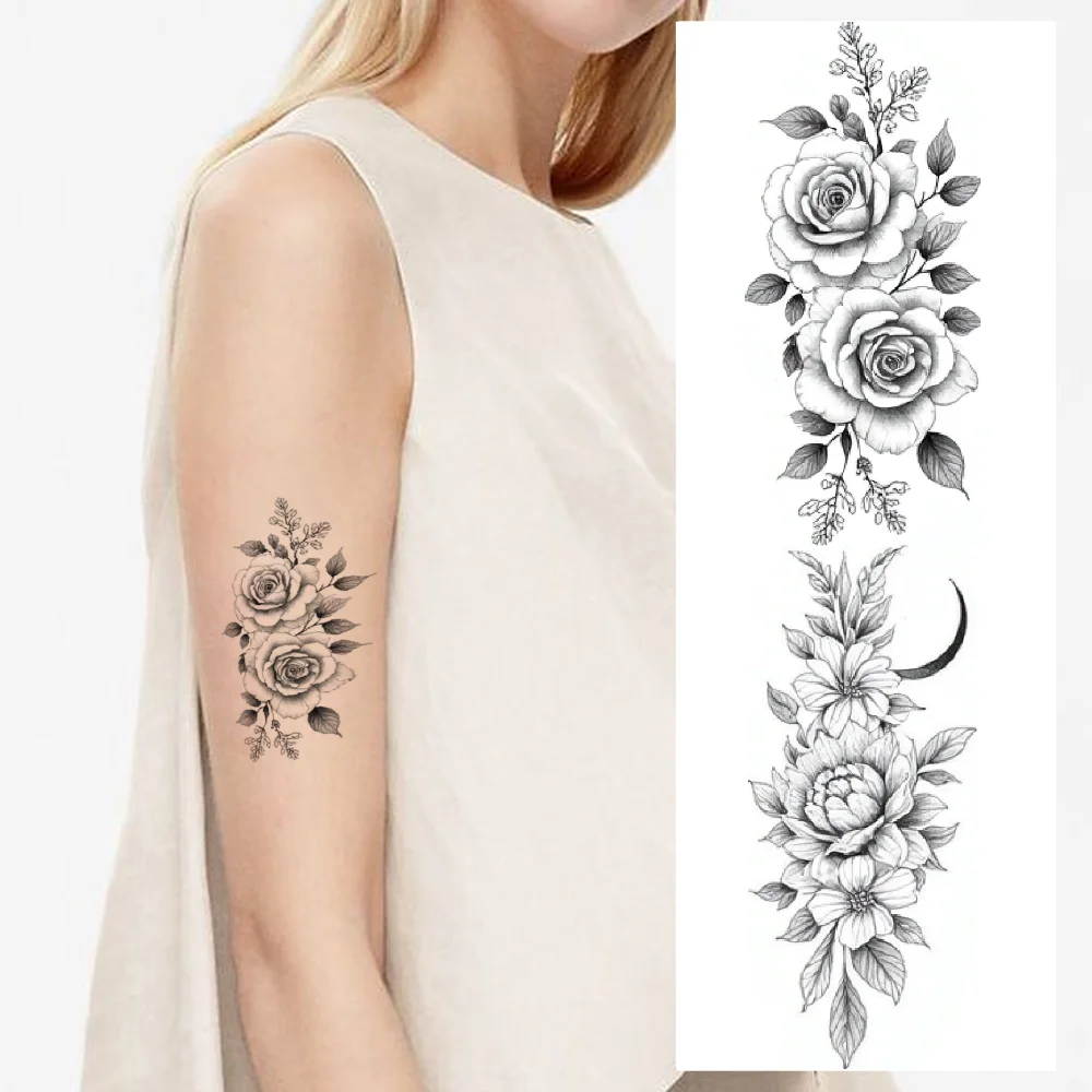 

9pcs Temporary Tattoo Waterproof Long-lasting Body Stickers Decorative Flowers Petal Arrangements Leaf Motifs For Back Ladies