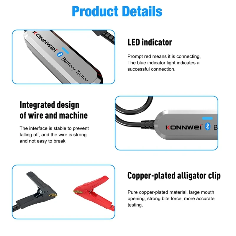 Konnwei BK100 Car Wireless BT Battery Tester 100-2000 CCA 6V 12V Battery Detector Battery Cranking Charging Analyzer