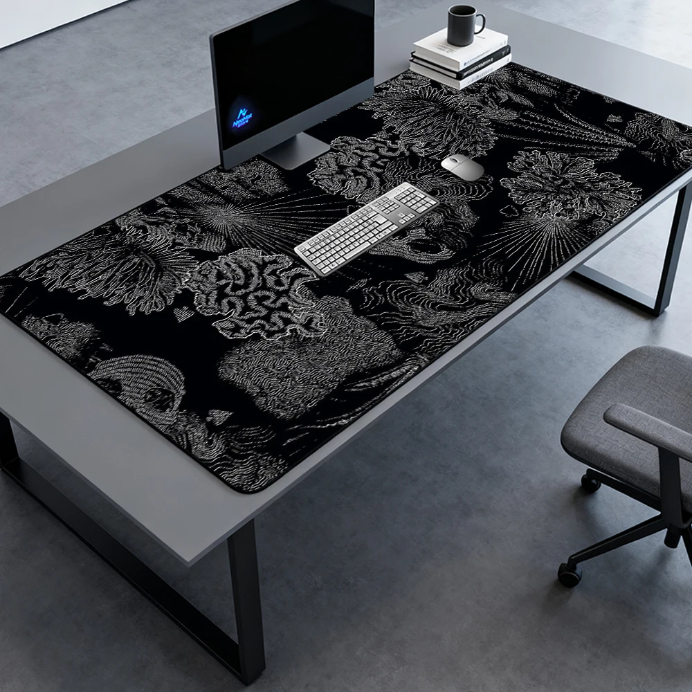 Gothic Line Desk Mat Art Mouse Mat Black 1400x600 Floral Full Skull Mousepad Nonslip White Gaming Contour Mat Mousemat