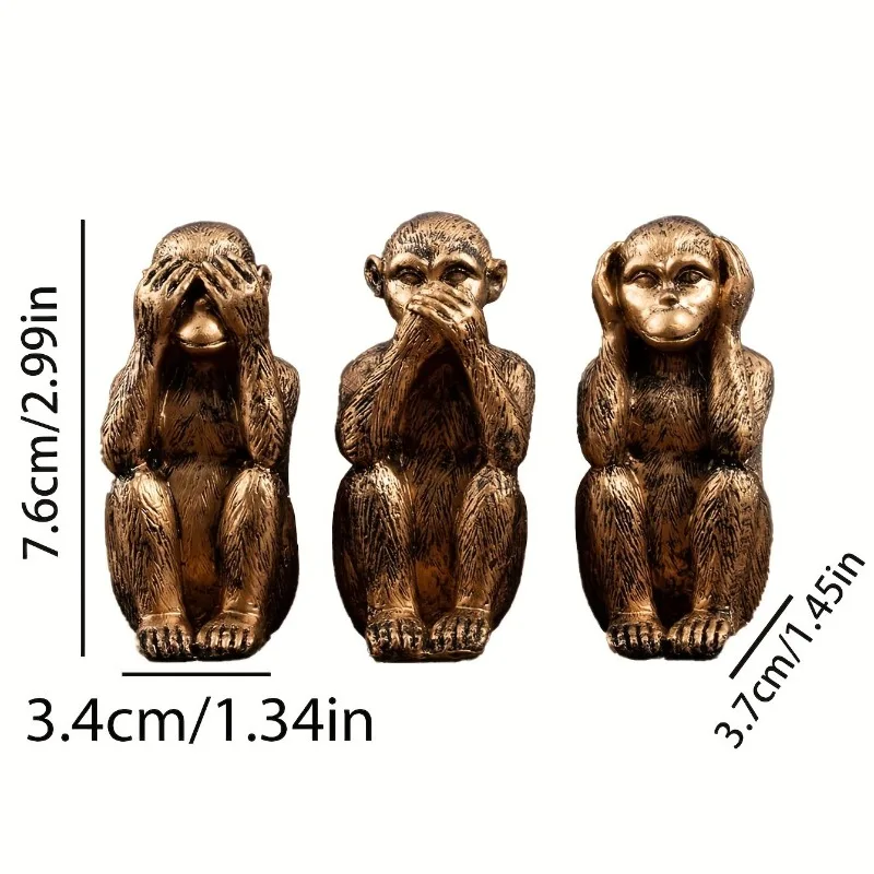 Three Wise Monkeys Statue Resin Crafts Set for Office Desk Home Decor Creative Gift for Men Women view 5