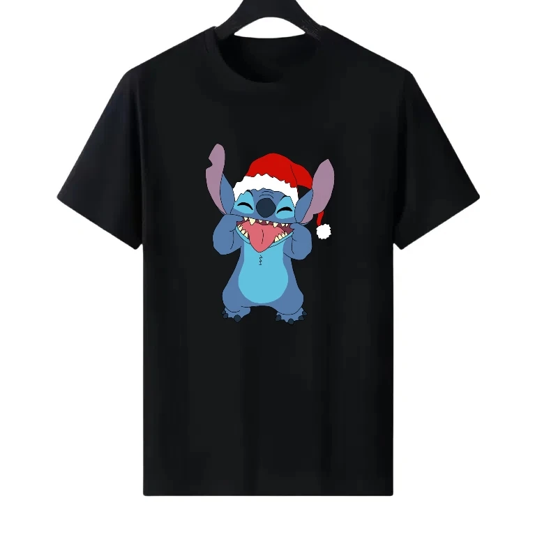 

Disney Stitch Pattern Woman Cartoon Casual Parent-child Clothing Loose Tops Ladies Cheap Short Sleeves T-Shirt Men Sweatshirts