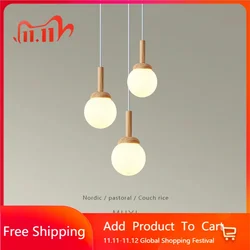 Nordic pendant lamp wood atmospheric Chinese three head dining room dining room modern simple bar personalized creative kitchen