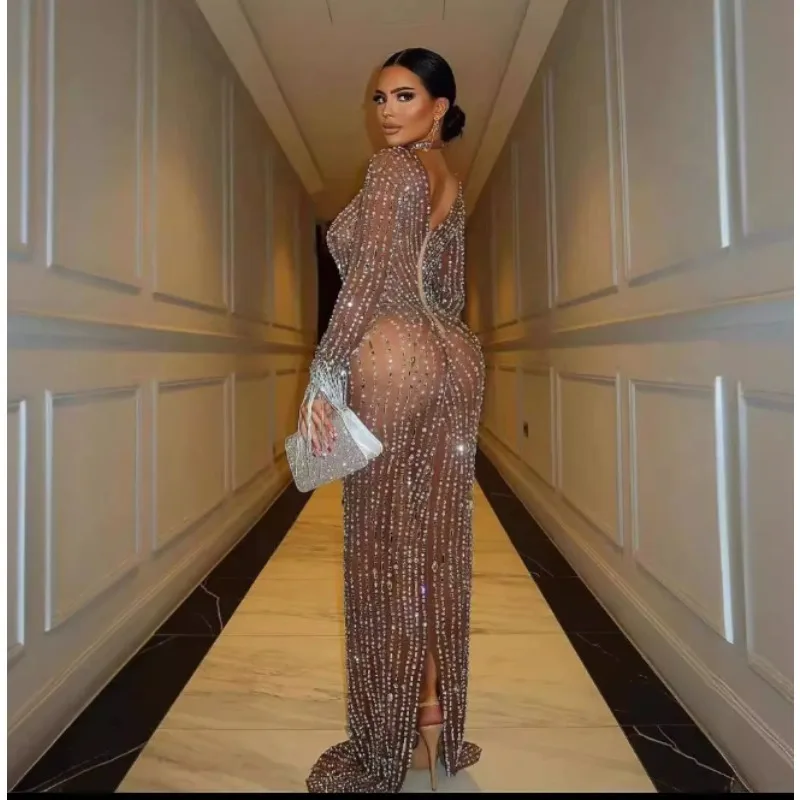 Maternity Rhinestone Dress Fringe Sleeves - Stretch Pregnancy Gown- Baby Shower & Photo Shoot - Elegant Mother-to-Be Party Dress