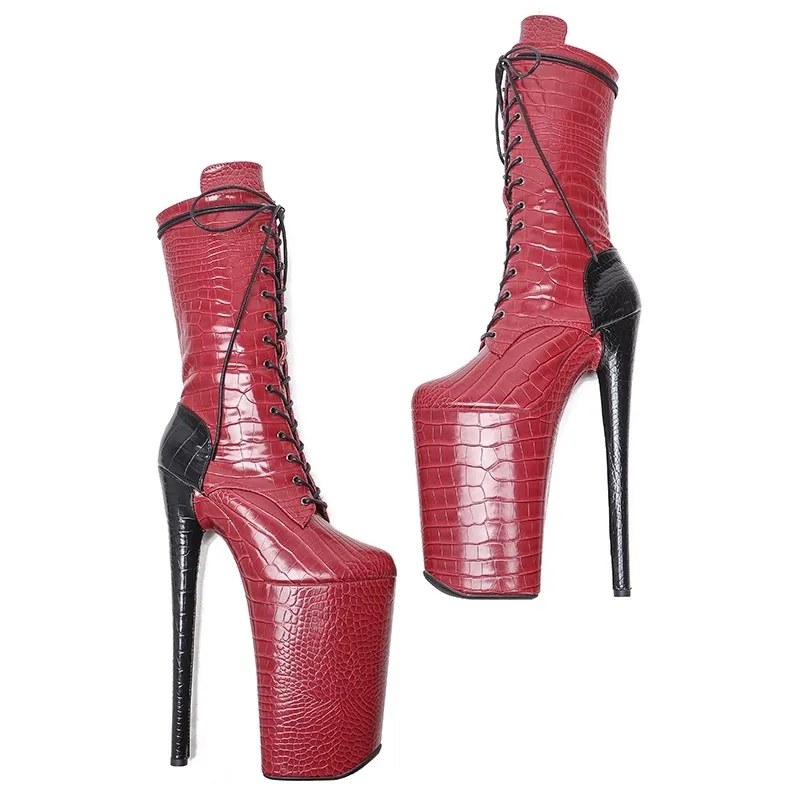 Auman Ale New 26CM/10inches PU Upper Red With Black Sexy Exotic High Heel Platform Party Women Boots Pole Dance Shoes 010