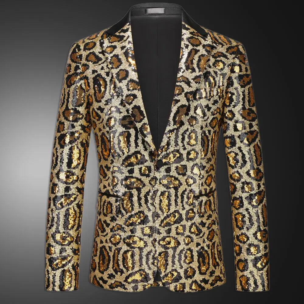 

2025 Punk Jacket Blazer Masculino Shiny Leopard Jacket Club Party Blazer Men Stage Suit Sequin Decorate Jacket Men Blazer Homme