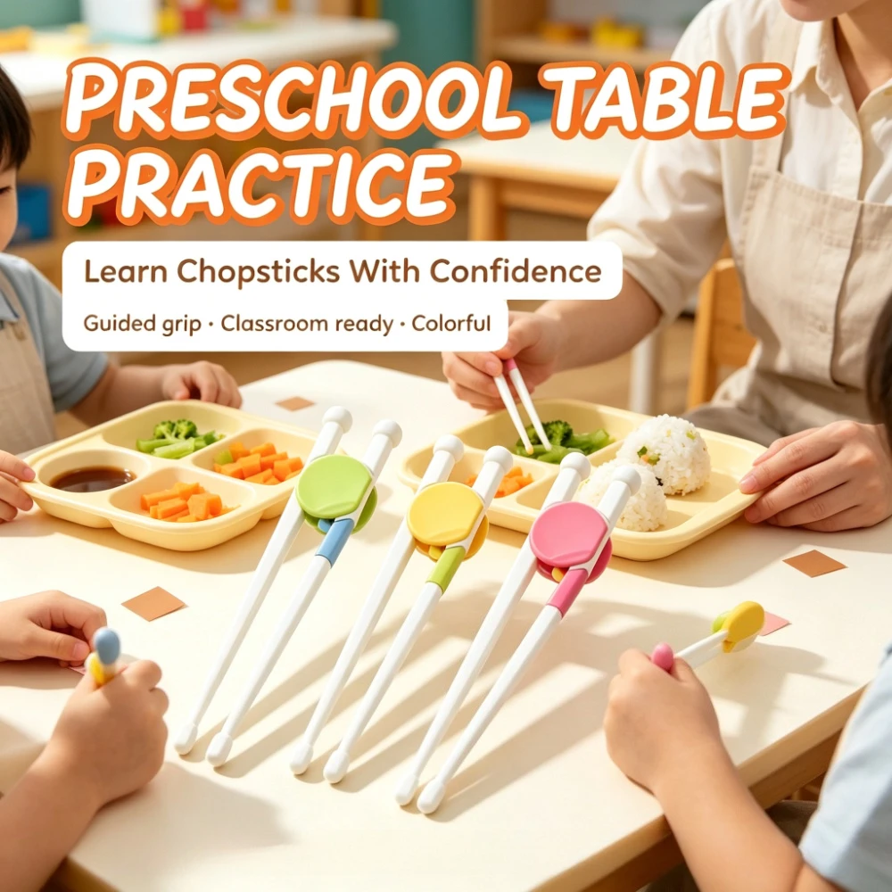 Kids Training Chopsticks Set Toddler Learning Utensils with Finger Grip Portable Outdoor Picnic Tableware Fine Motor Skills Builder