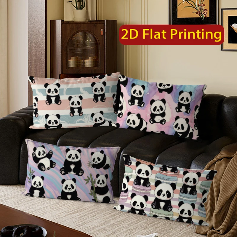 Cute Panda Print Rectangular Pillow Cases Suitable For Sofa Bedroom Car Pillow Cover Cushion Rectangular Back Cushion