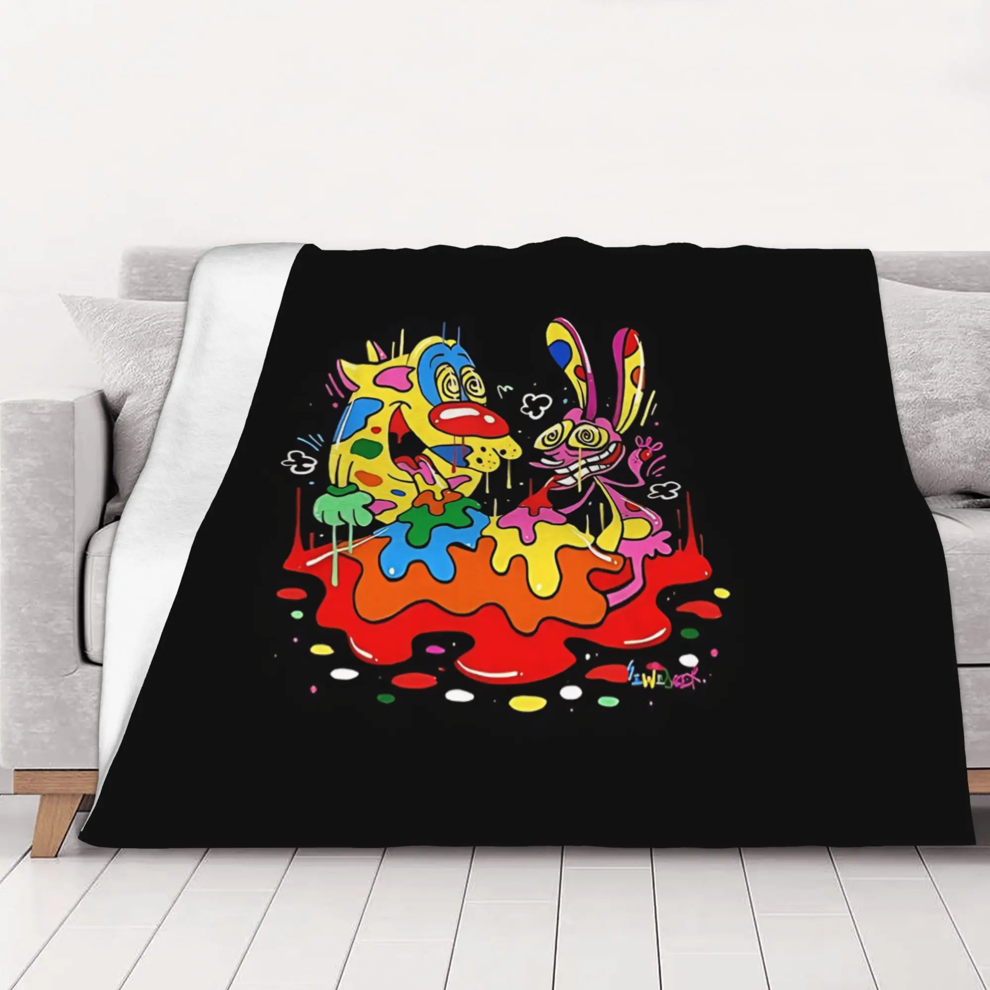 1PC Home Cutecore odd cat rodent pair Ren & Stimpy Blanket Super Cosy Plush Home Living Room Sofa Halloween