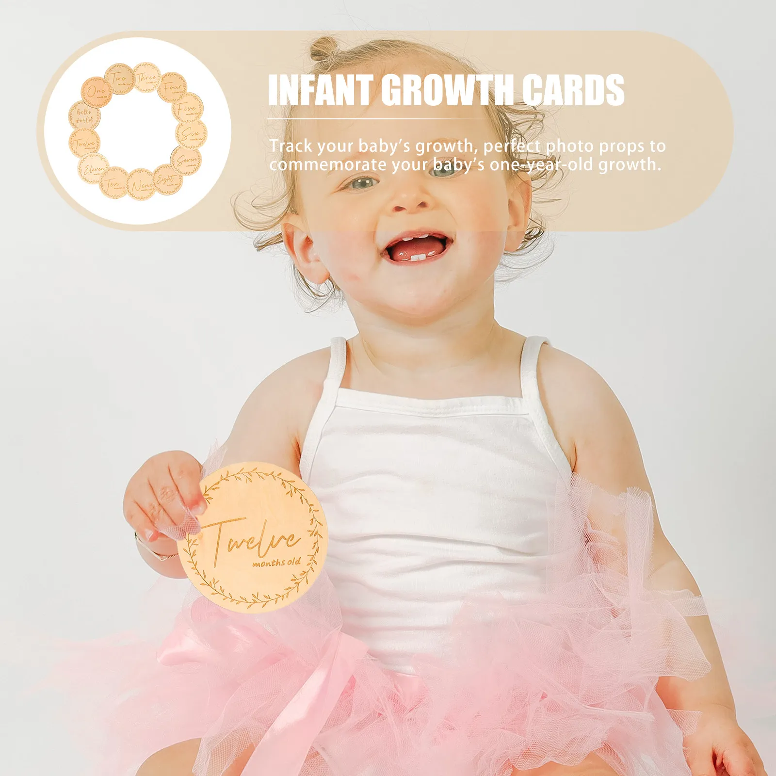 13Pcs Baby Monthly Growth Cards Wooden Discs Safe Smooth Finish Infant Photo Props for Milestone Photography Newborn Supply