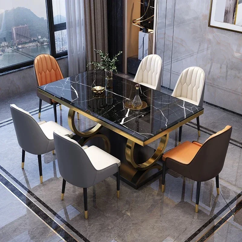 -Modern luxury nordic rectangular marble dining tables 4 6 8 seater dinning table with chairs set dining room furniture view 5