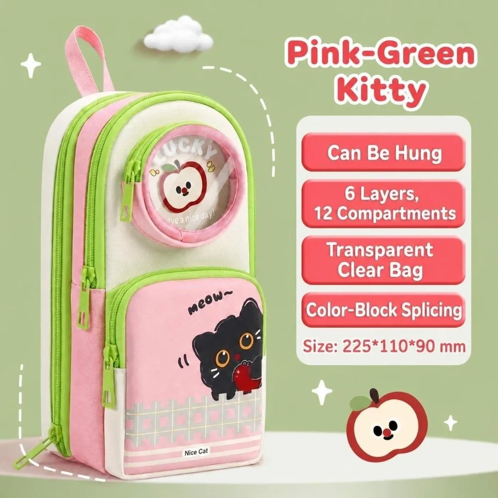 Cartoon Backpack Shape Pencil Case 6 Layers Portable Pencil Pouch Large Capacity Stationery Pouch Students