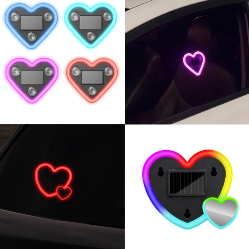 Car Solar Triangle Window Heart-Shaped Light Emitting Heart-Shaped Atmosphere Light Interior Wiring Free Led Atmosphere Light