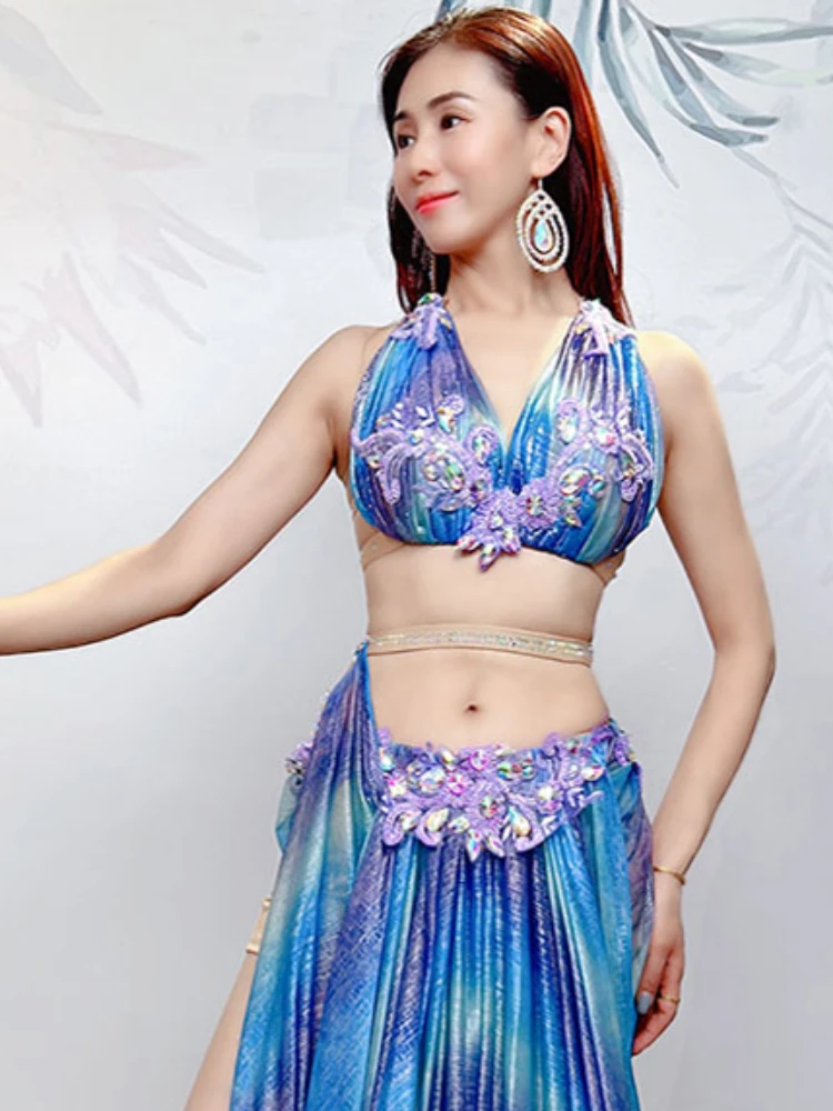 Diamond belly dance costume for women\'s 2024 new autumn and winter oriental dance sexy bra set for performance costumes