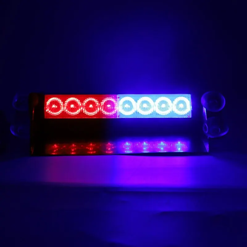 1PC Universal 8 Led Car Strobe Warning Light 12v Flashing Blue Red Modes Truck Strobe Emergency Grill Light Police Beacon Lamp