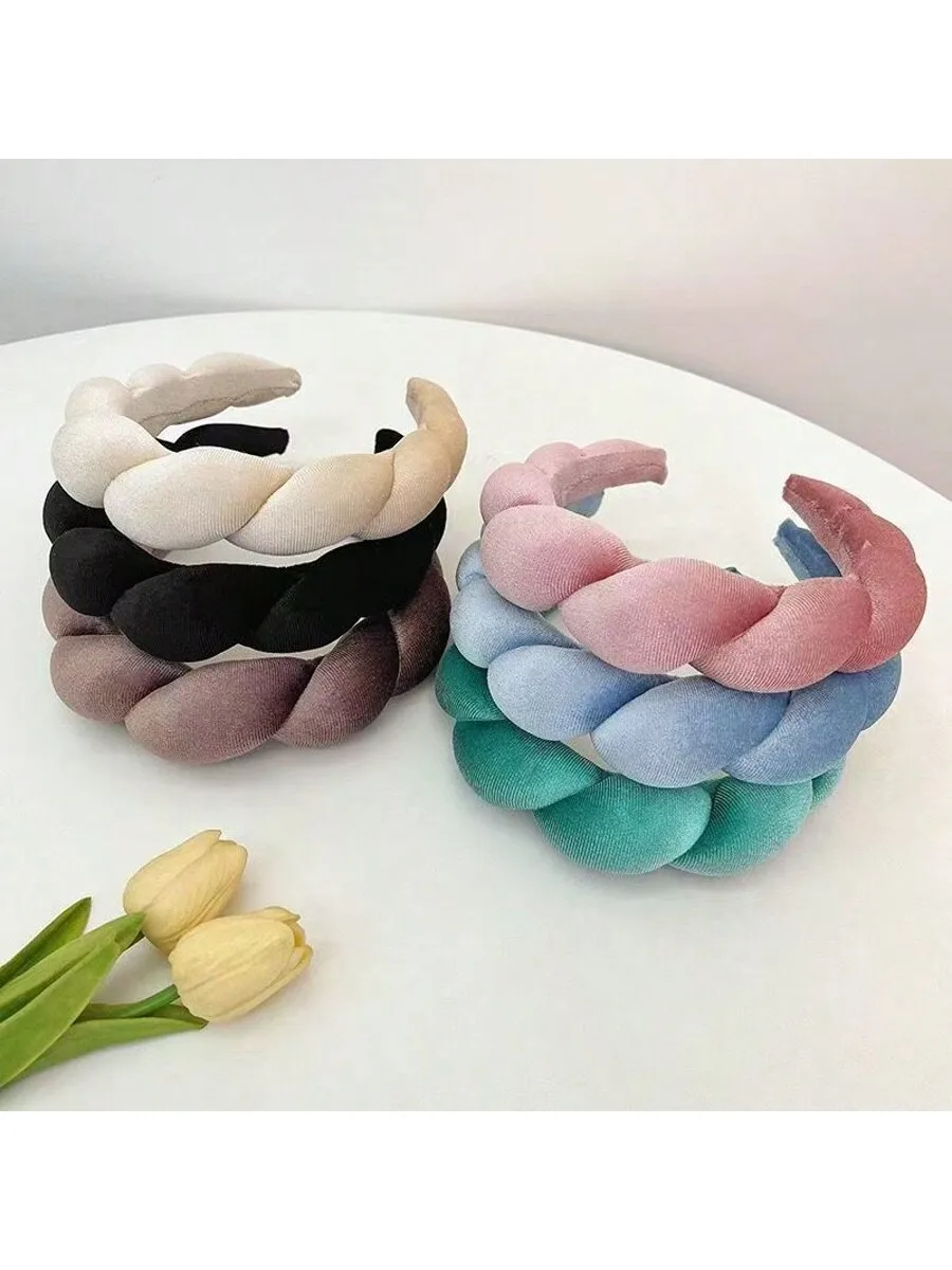 1pc Cloud Shaped Velvet Marshmallow Braided Headband, Wide Edge Hair Accessory For Face Washing, Bathing, Makeup, SPA, Exercise,