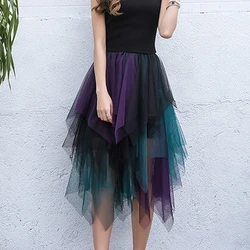 Women's Midi Skirt, Elegant Elastic Waist Contrast Color Autumn Tulle Skirt, Suitable for Street Party