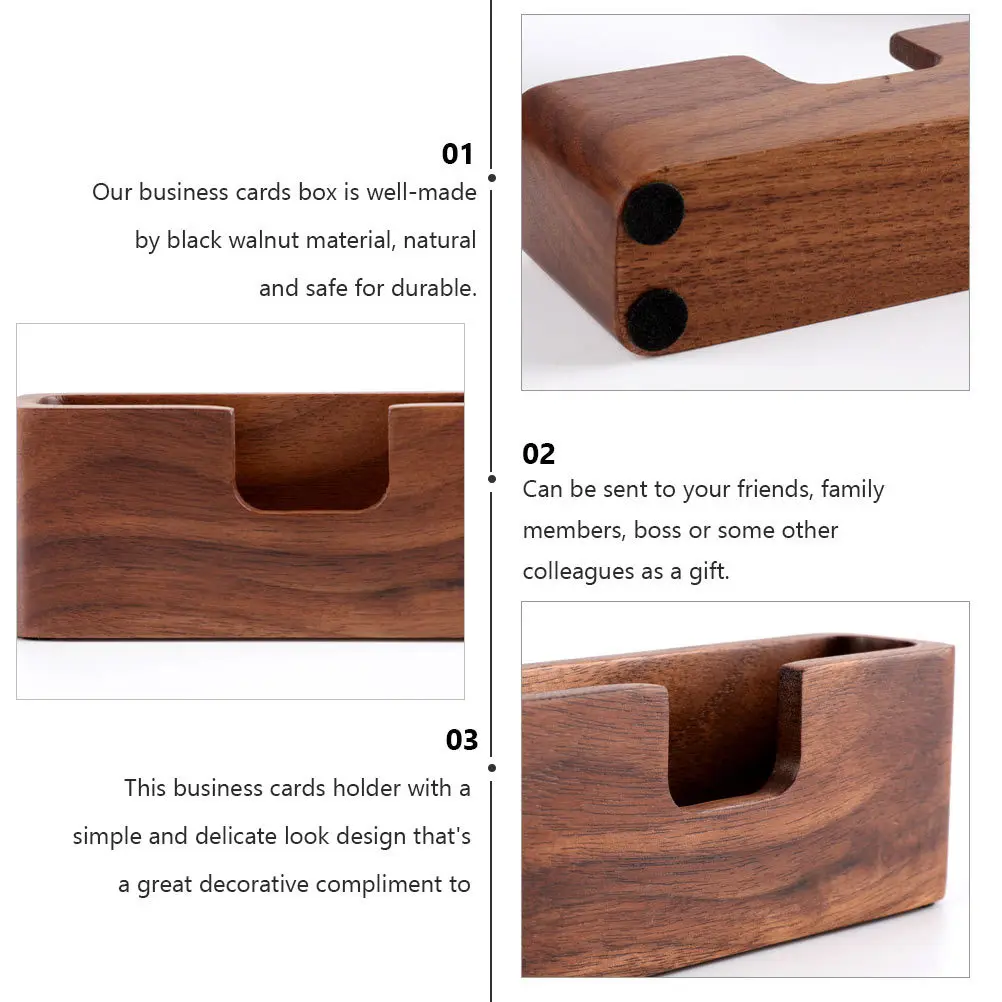 1Pcs Holz Name Karten Halter Schwarz Nussbaum Einfache Elegante Desktop Visitenkarten Box Büro Display-ständer Schreibtisch Lagerung Box