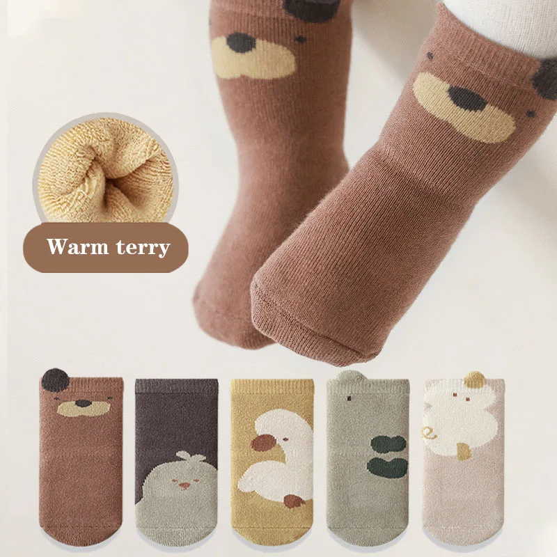 3 Pairs/Lot Baby Floor Socks Winter Thick Warm Kids Tube Sock Indoor Non-Slip Glue Toddler Socks For Boys And Girls