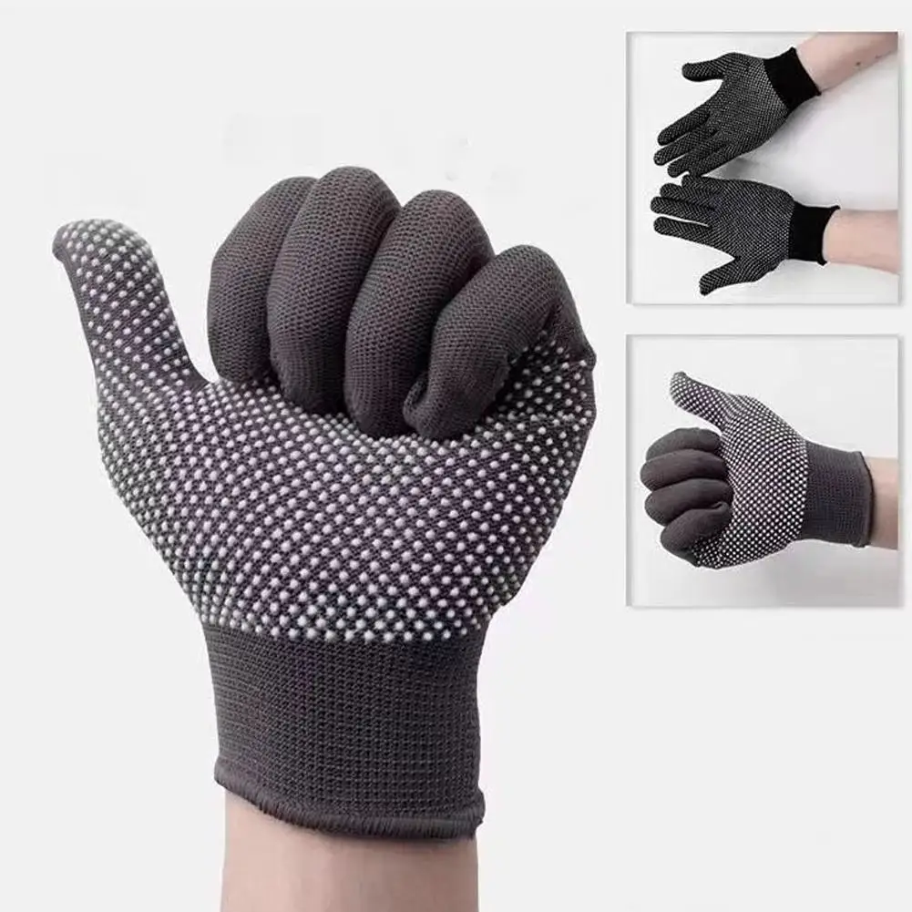10 Pairs Unisex Nylon Dot Grip Gloves, Black With White Dots, Lightweight And Suitable For Cycling, Fishing