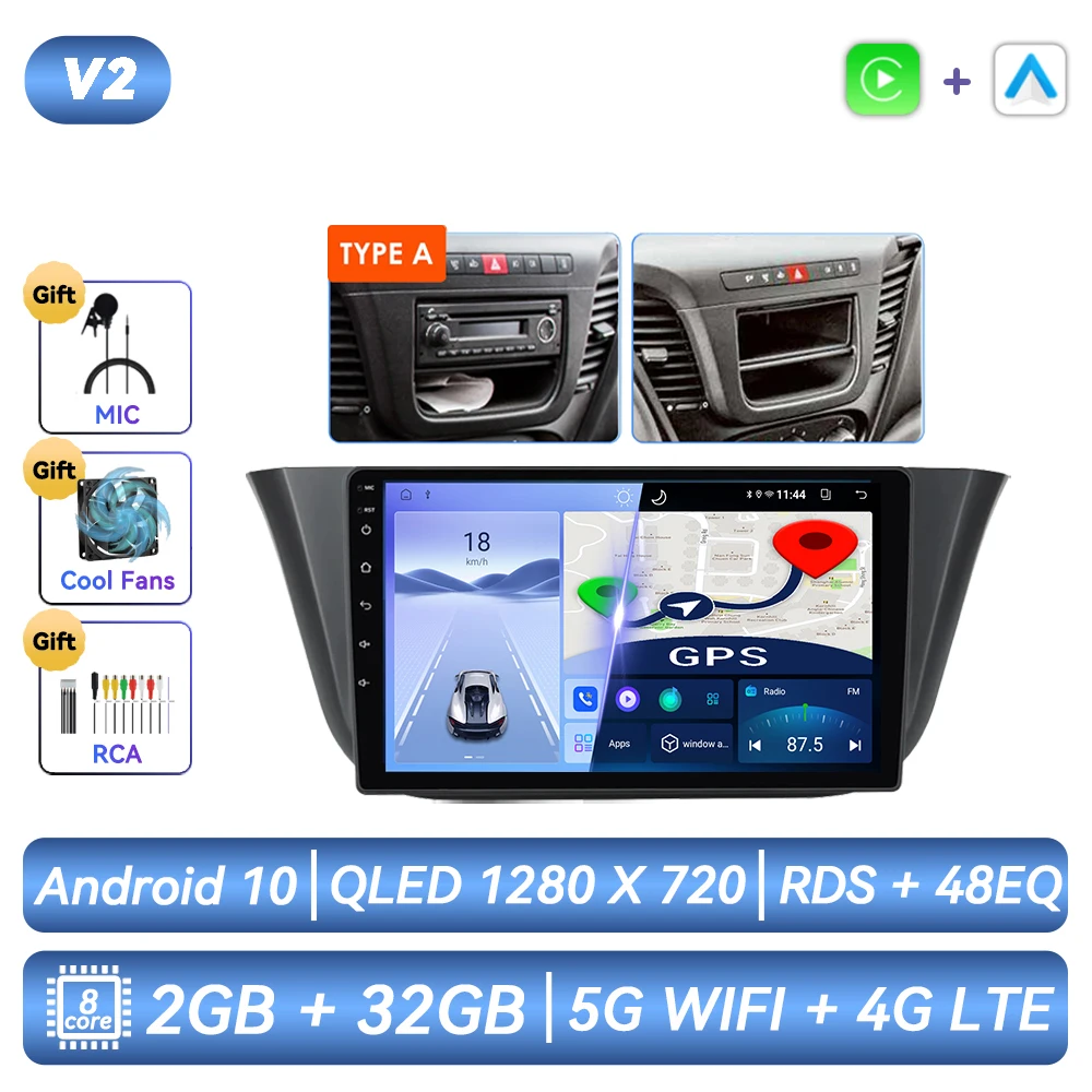 Autoradio met Android-functionaliteit, GPS-navigatie, CarPlay en touchscreen voor Iveco Daily 2013 2014 2015 2016 2017 2018 2019 2020 2021.