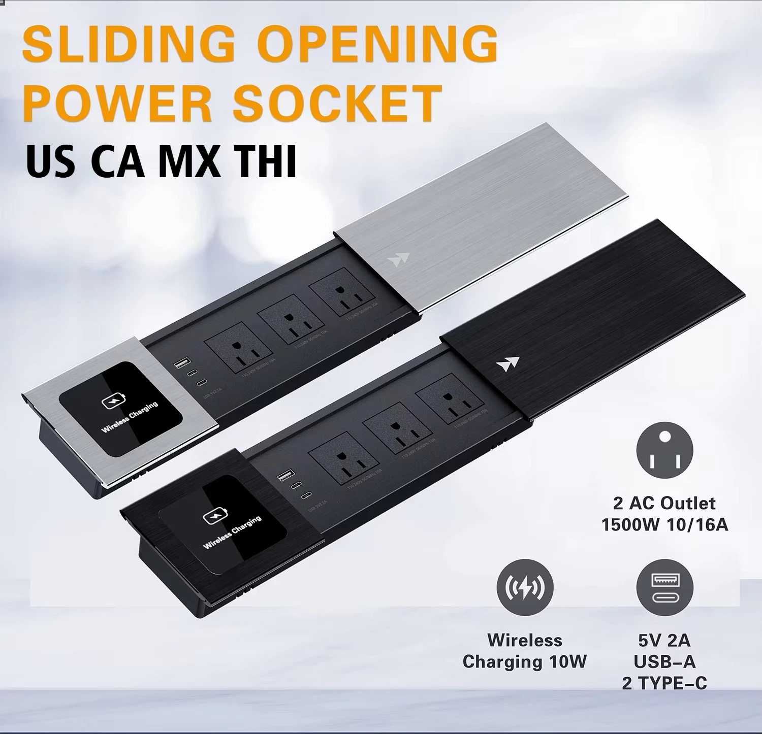 

FUNAYA Countertop Sliding Desktop Outlet Power Built-in Furniture Recessed Office Table Wireless Charger Socket with USB A TypeC