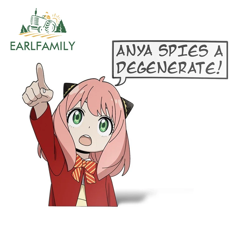 

EARLFAMILY ANYA SPIES A DEGENERATE! Предупреждающая наклейка на автомобиль, креативная наклейка на зеркало заднего вида на окна, виниловое украшение на бампер багажника