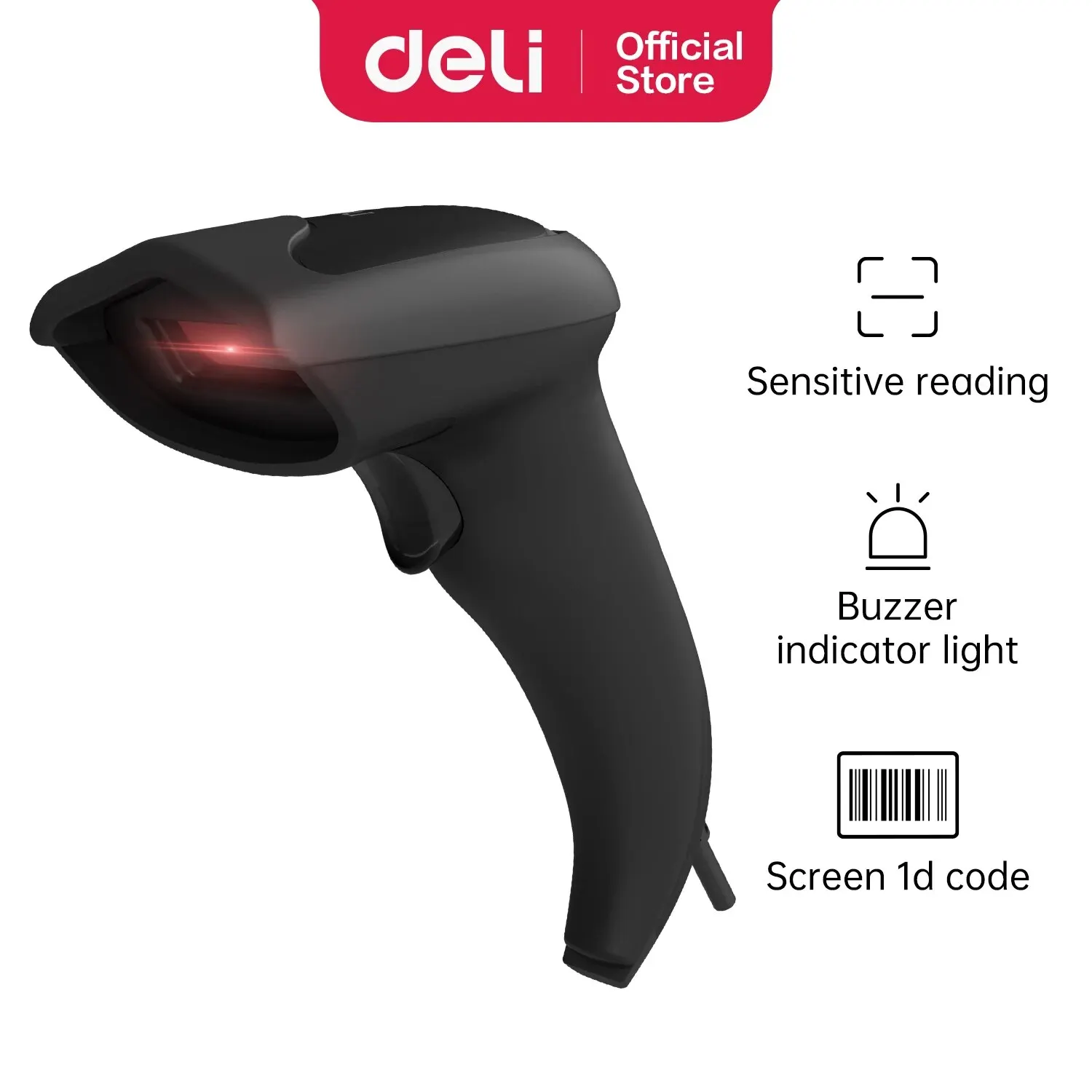 Deli-Scanner de codes-barres filaire, 1D, détection automatique, USB, EAU de bureau, technique de brosse continue ES201