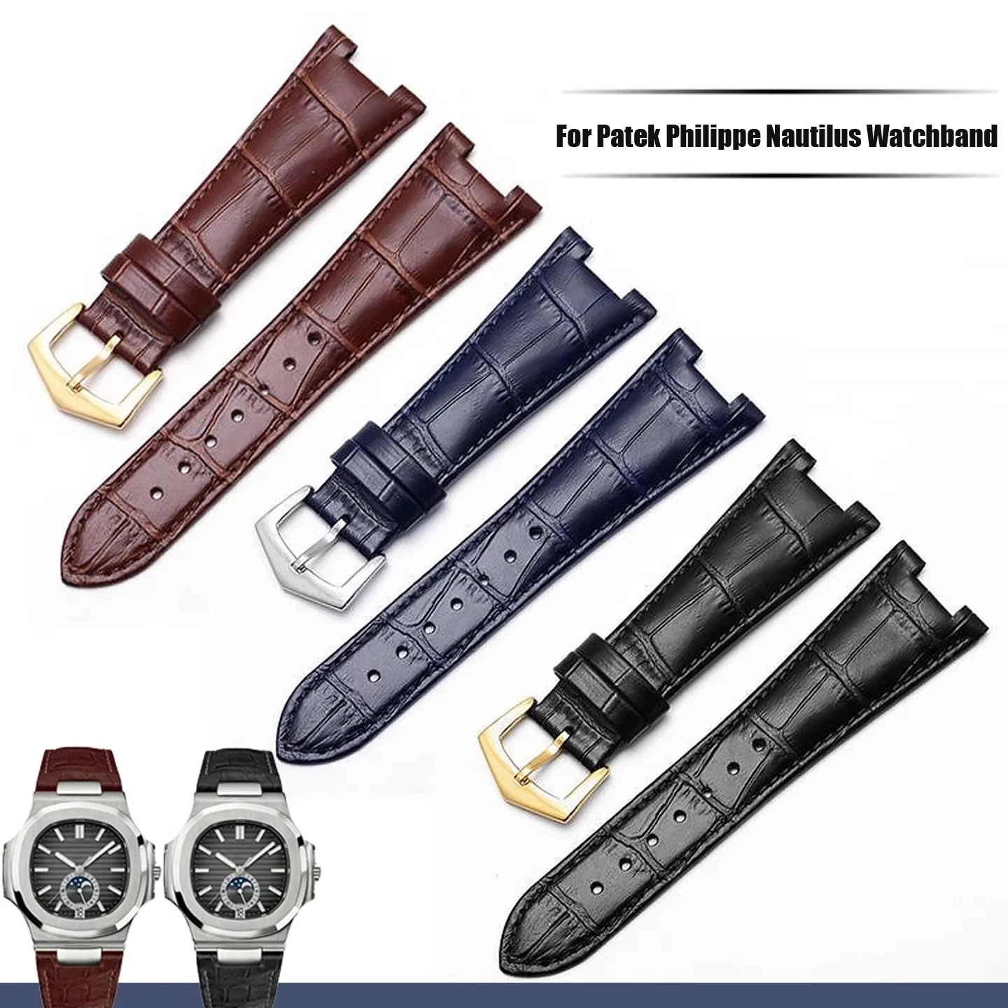Delicate Cow Leather Watch Strap for Patek Philippe Nautilus Series PP5711 5712G for Men Special Notch Watch Strap Pin Buckle