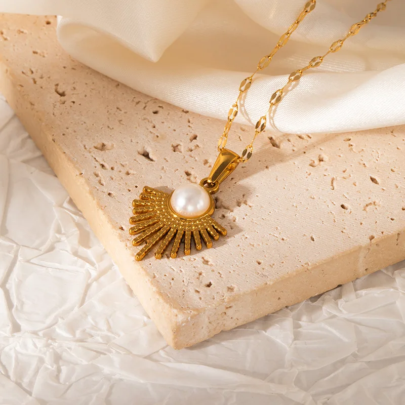 316 الفولاذ المقاوم للصدأ الذهبي ستار هندسية اللؤلؤ قلادة قلادة للنساء الاتجاه الجديد موضة سلسلة عنق مجوهرات هدية