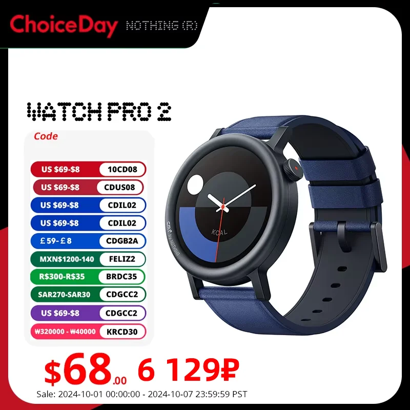 

Глобальная версия CMF от Nothing Watch Pro 2, 1,32 дюйма AMOLED Bluetooth 5,3 BT, звонки с шумоподавлением AI, GPS, умные часы CMF, часы P