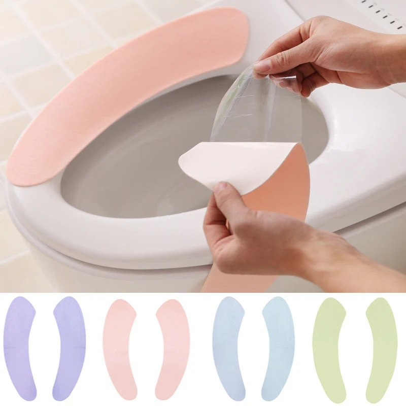 1 Pair Soft Toilet Seat Cover Washable Paste Toilet Seat Pad  Bathroom Warmer Seat Lid Cover Pad Closestool Sticky Mat Villus