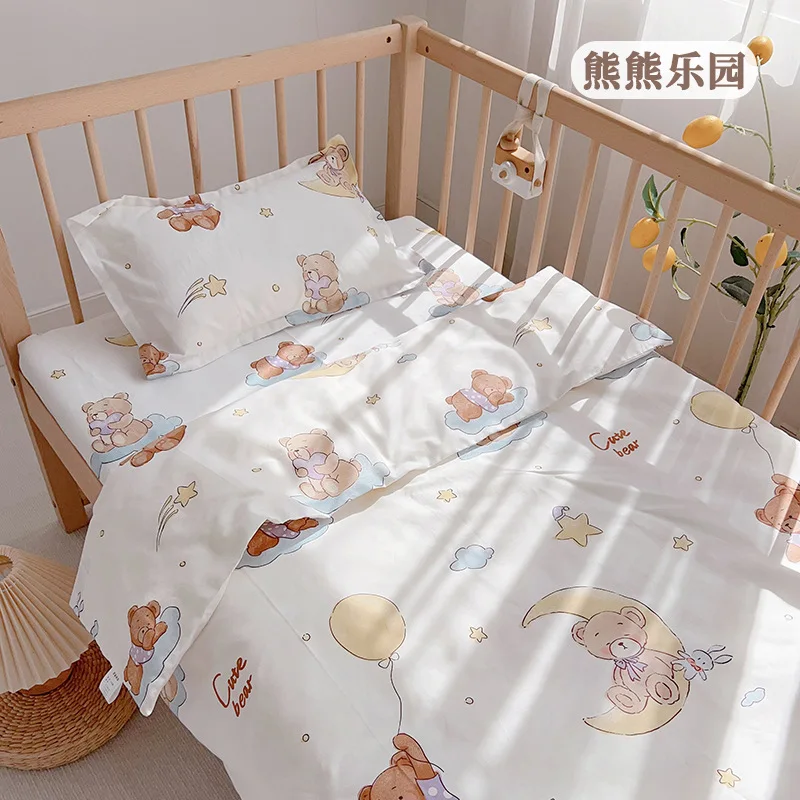 3Pcs Set Newborn Baby Bedding Sets Cotton Cartoon Printing Infant Toddlers Bed Sheet Pillowcase Duvet Cover Case Blanket Kids