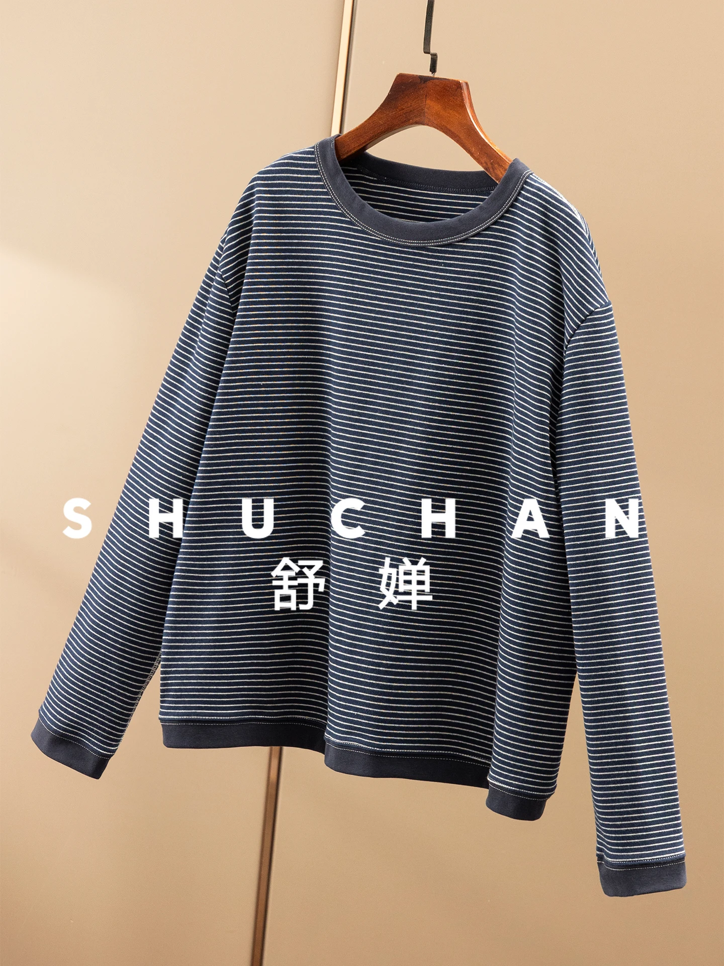 Buitenlandse handel D retro gestreepte comfortabele losse ronde hals gebreide T-shirt trui H dames 31I3