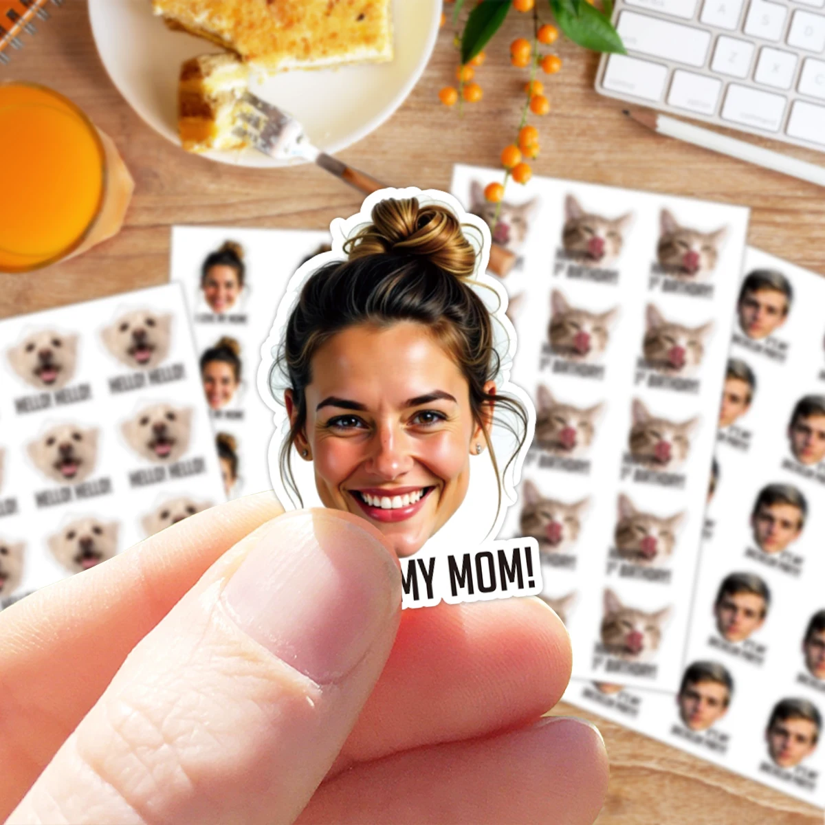 Pegatinas personalizadas con texto de cara y retrato fotográfico, imagen divertida con eslogan único, regalo para familia amiga, pegatinas conmemorativas para mascotas