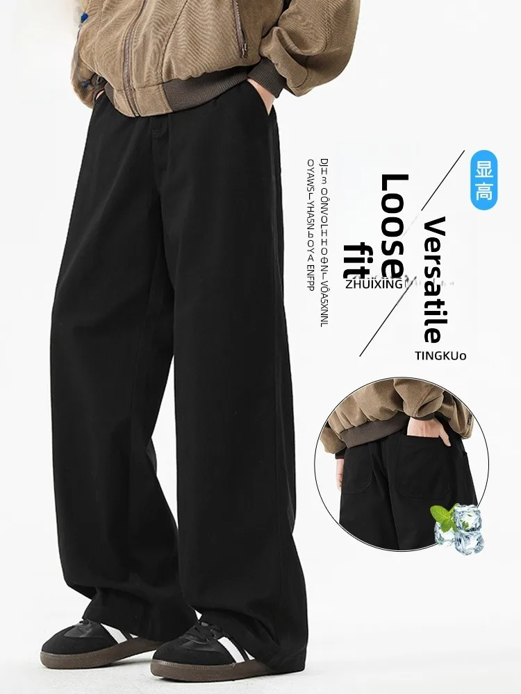 

Весенне-осенние молодежные черные рабочие брюки из чистого хлопка для мужчин, удлиненные, больших размеров, повседневные, прямого кроя, джинсы