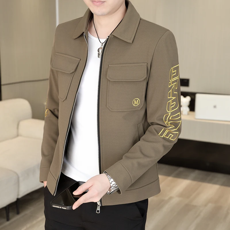 

2024 Spring Autumn New Men's Casual Thin Jaet Stand Collar Zipper Closure Polyester Nylon Cosite Fiber Stand Fit Oute...