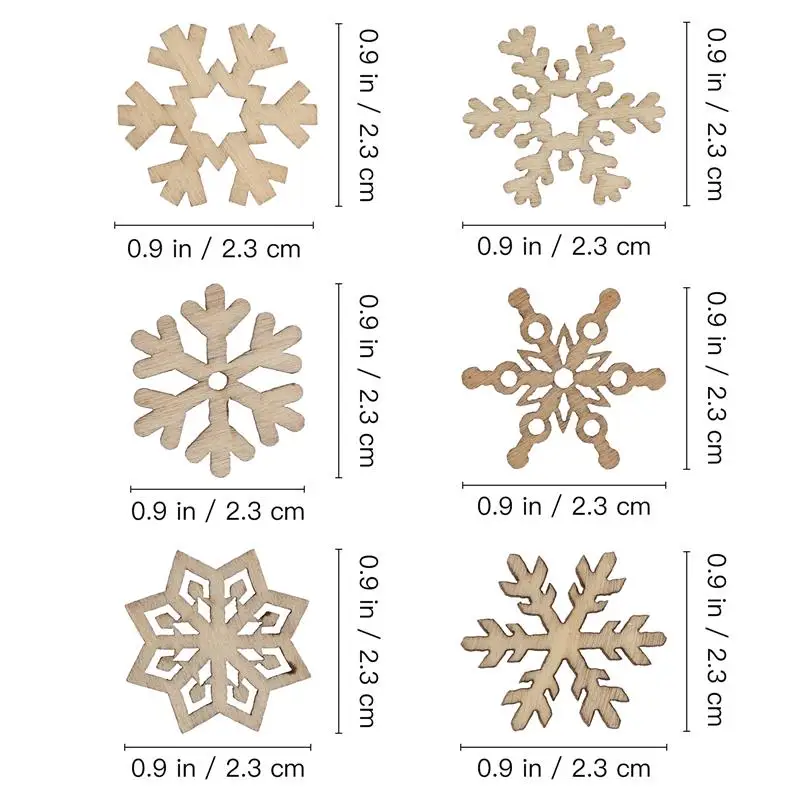 50pcs/100pcs Christmas Snowflake Wooden Pieces Wooden Cutouts Craft Christmas Snowflake Ornament Christmas Decoration For DIY