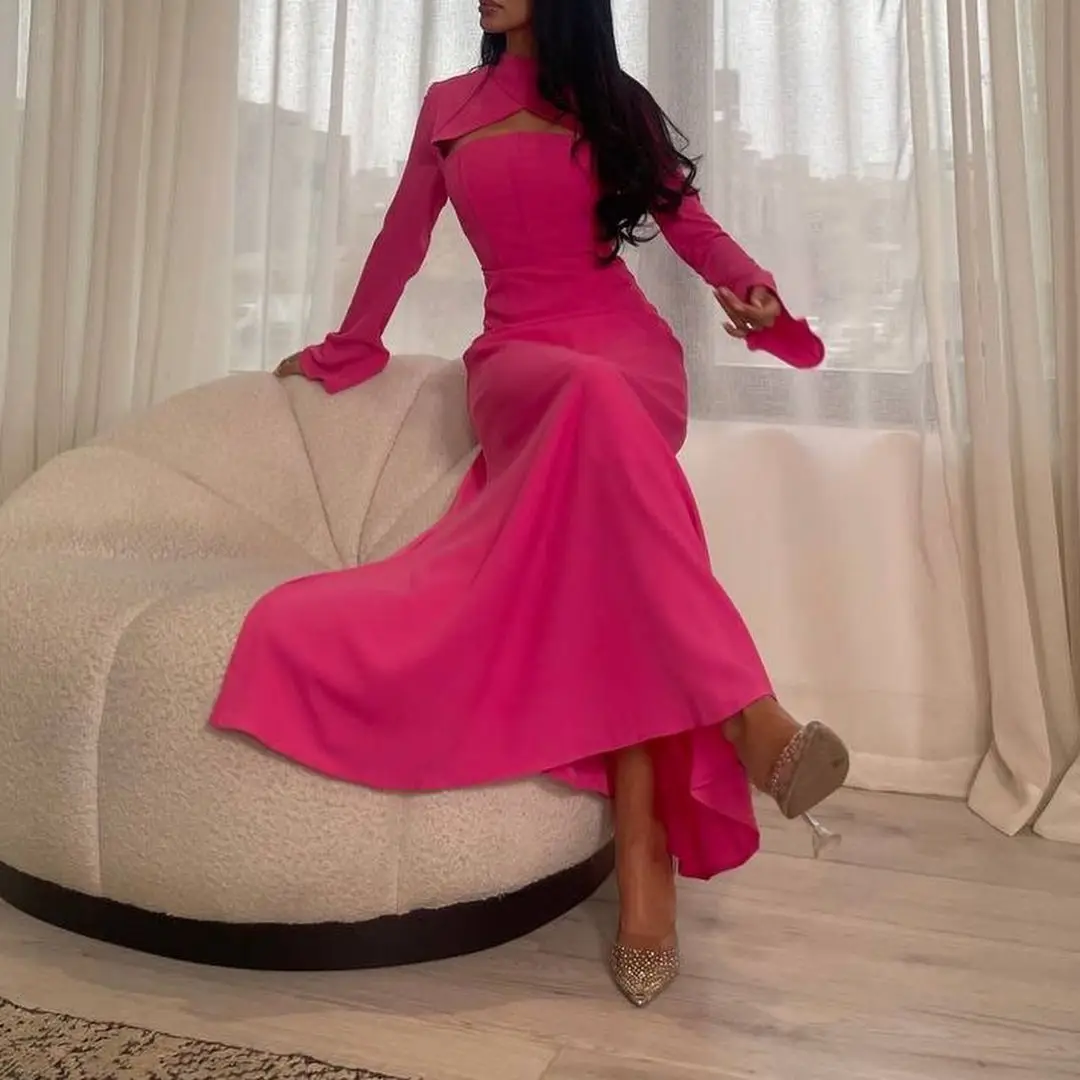 

Elegant Prom Dresses Long sleeves Sweetheart Zipper Celebrity Evening Dresses With Cape Decoration Pageant Party Gowns