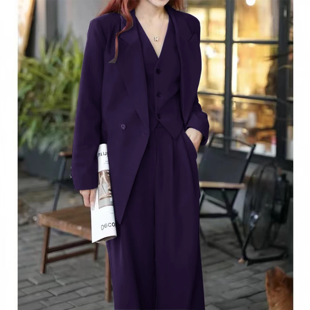 Three Piece Women\'s Suit Solid Color Casual Business Single Breasted Suit Bags and Coats for Ladies Formal Pants Sets Pant Set