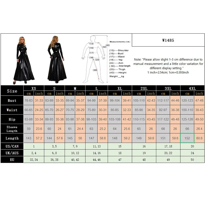 Women Faux Latex Pendulous Dress Floor Length High Neck PVC Patent Leather Stretch Slim Long Sleeve Dress Party Clubwear Custom