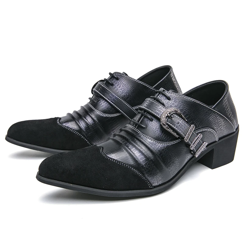 New Gray Derby Shoes for Men Gray Thick with Pointed Toe Lace-up Business Formal Shoes Men  Size 38-46