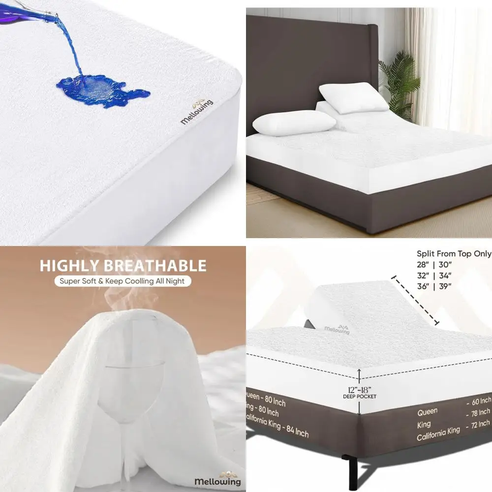 

Ультрамягкая водонепроницаемая дышащая защита матраса для регулируемых кроватей Cal King Split, подходит для глубокого кармана до 15 лет