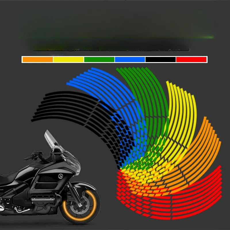 Strisce per styling auto Adesivi e decalcomanie riflettenti per ruote da moto per bici da motocross Nastro riflettente per cerchioni da 17/18 pollici 7 colori